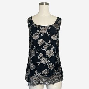 Alex Evenings black mesh layered tank floral embroidery sequins stretch y2k M